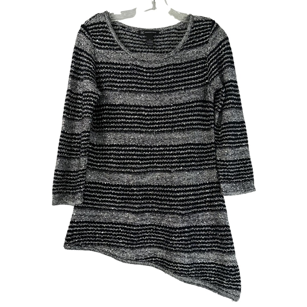 INC International Concepts Womens Medium Silver Black Sequin Asymmetric Sweater